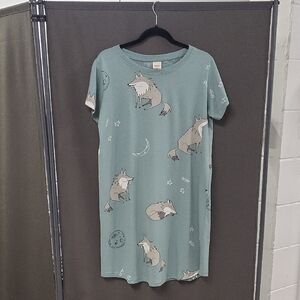 Fox Print Tee Dress in Dusty Teal